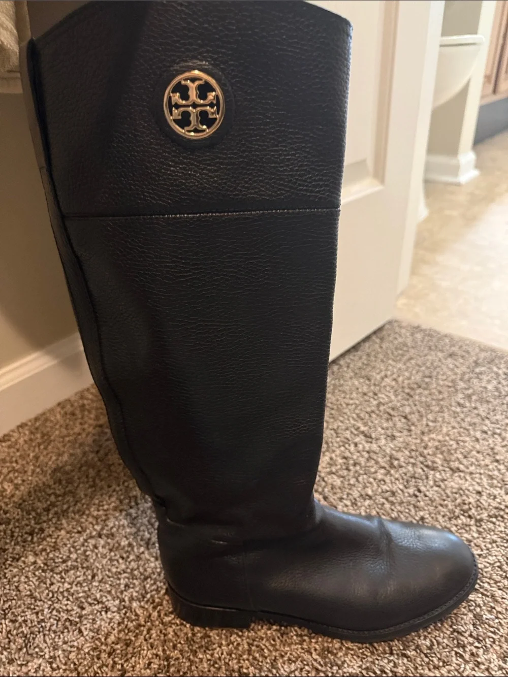 Tory Burch Black Leather Boots with Gold Logo